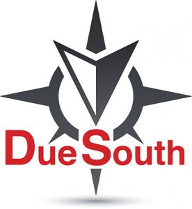 Compass icon with the words "Due South" under it