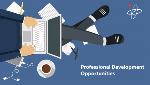 An illustration of someone working on a laptop, with a cup of coffee beside them