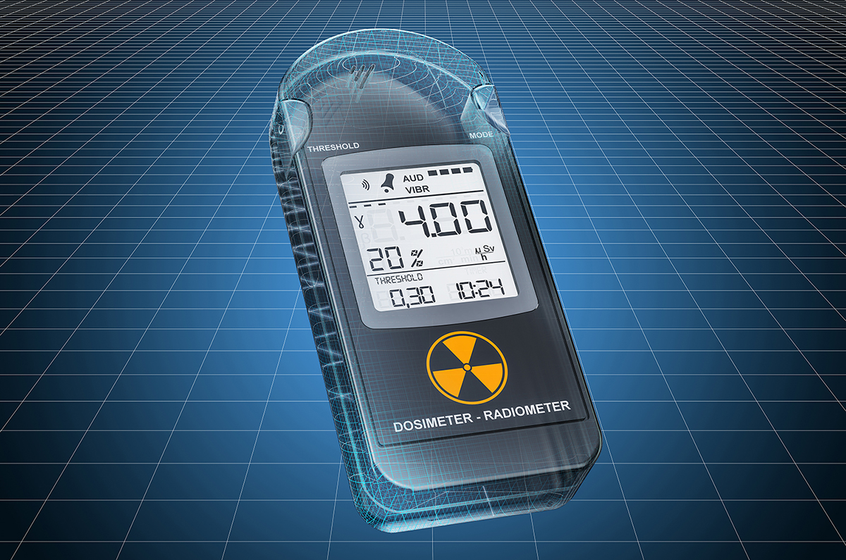 CAD model of gamma radiation personal dosimeter, blueprint. 3D rendering