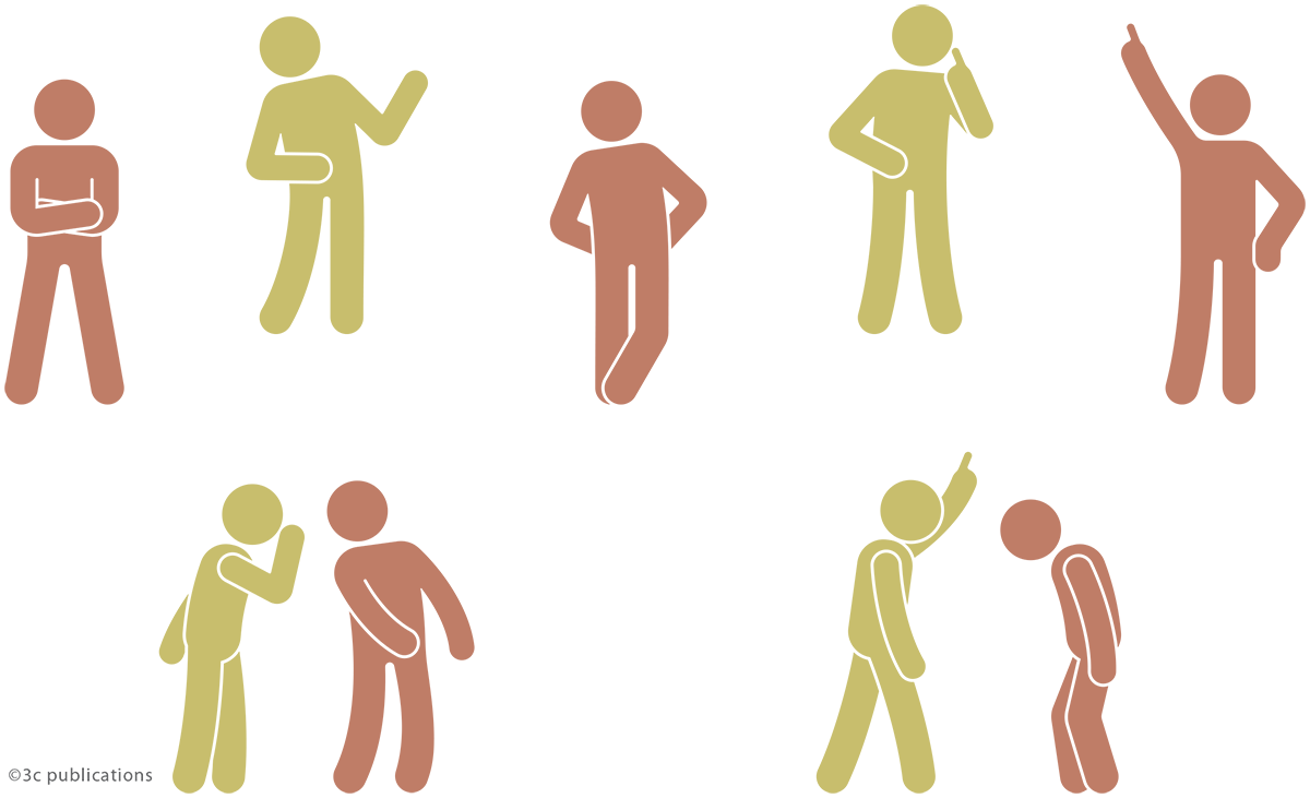 A group of stick figures make gestures with their arms and legs