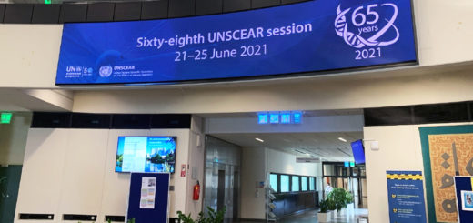 Banner and video displays at the 68th session of UNSCEAR